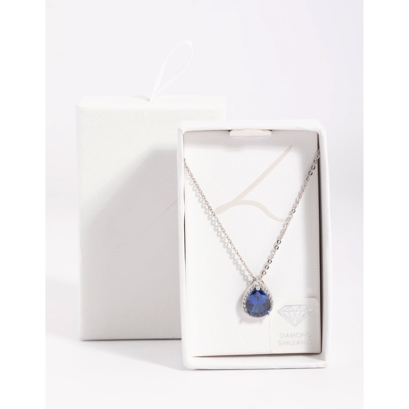 Blue Cubic Zirconia Pear Halo Necklace