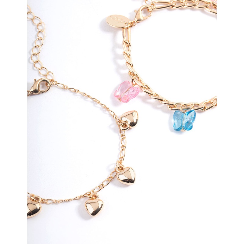 Gold Butterfly Puffy Heart Bracelet
