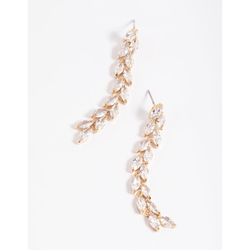 Gold Cubic Zirconia Marquise Drop Earrings