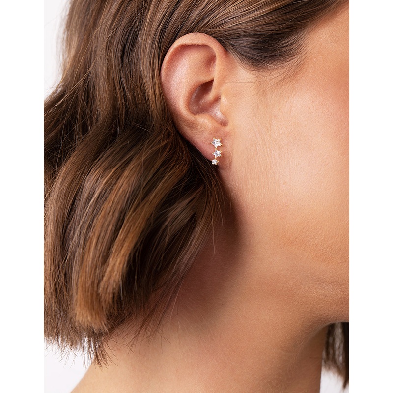 Gold Plated Cubic Zirconia Star Crawler Earrings
