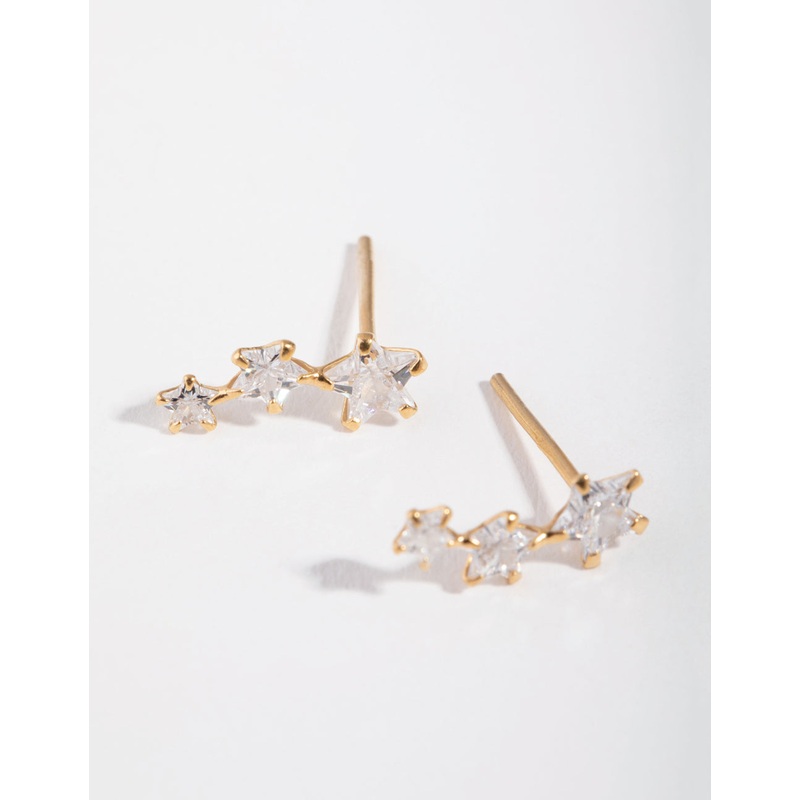 Gold Plated Cubic Zirconia Star Crawler Earrings