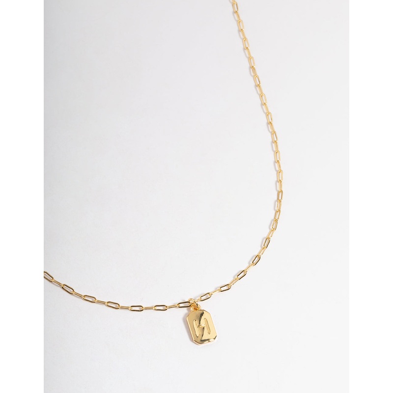 Gold Plated Letter H Rectangle Pendant Necklace