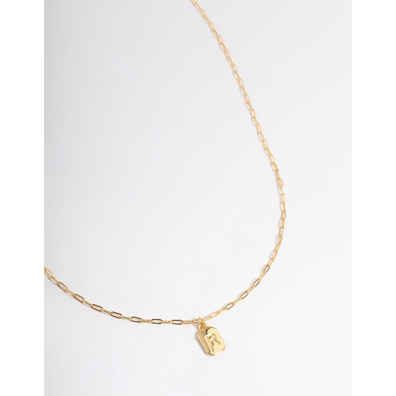 Gold Plated Letter R Rectangle Pendant  Necklace