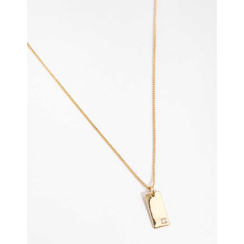 Gold Plated Rectangle Tag Necklace