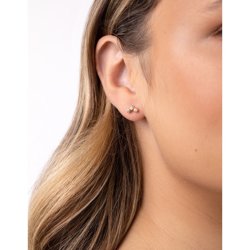 Gold Plated Sterling Silver Cubic Zirconia Triple Stone Earrings