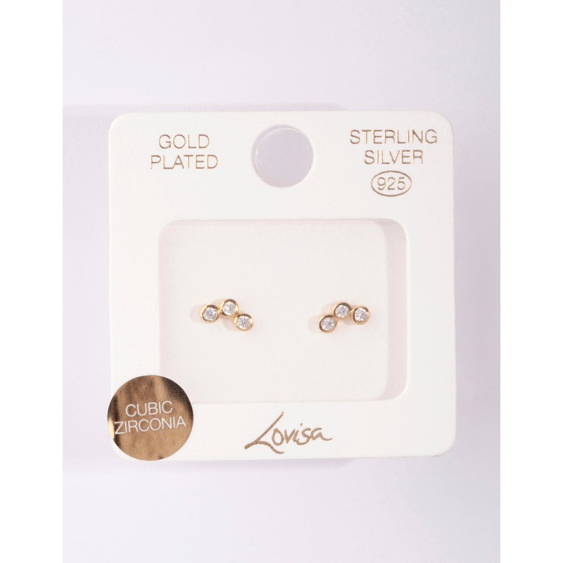 Gold Plated Sterling Silver Cubic Zirconia Triple Stone Earrings