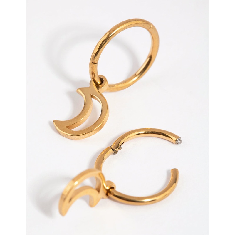 Gold Plated Surgical Steel Moon Charm Sleeper Earrings