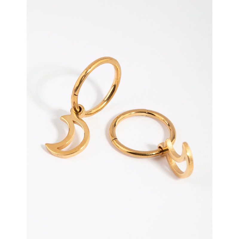 Gold Plated Surgical Steel Moon Charm Sleeper Earrings