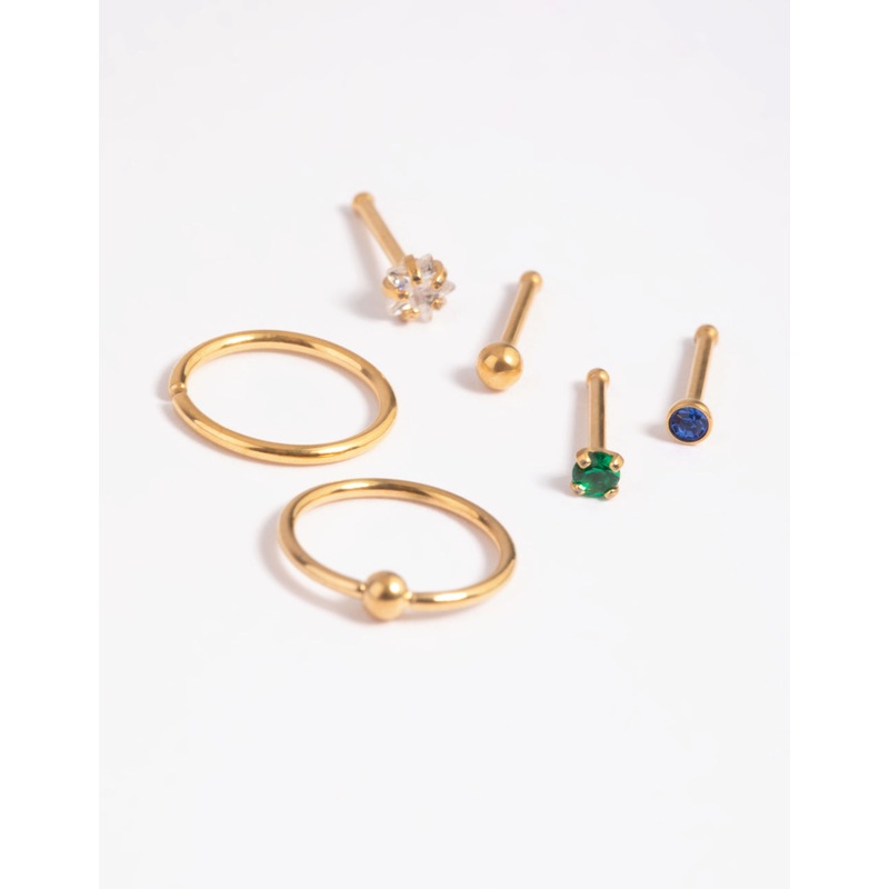 Gold Plated Titanium Green Nose Studs
