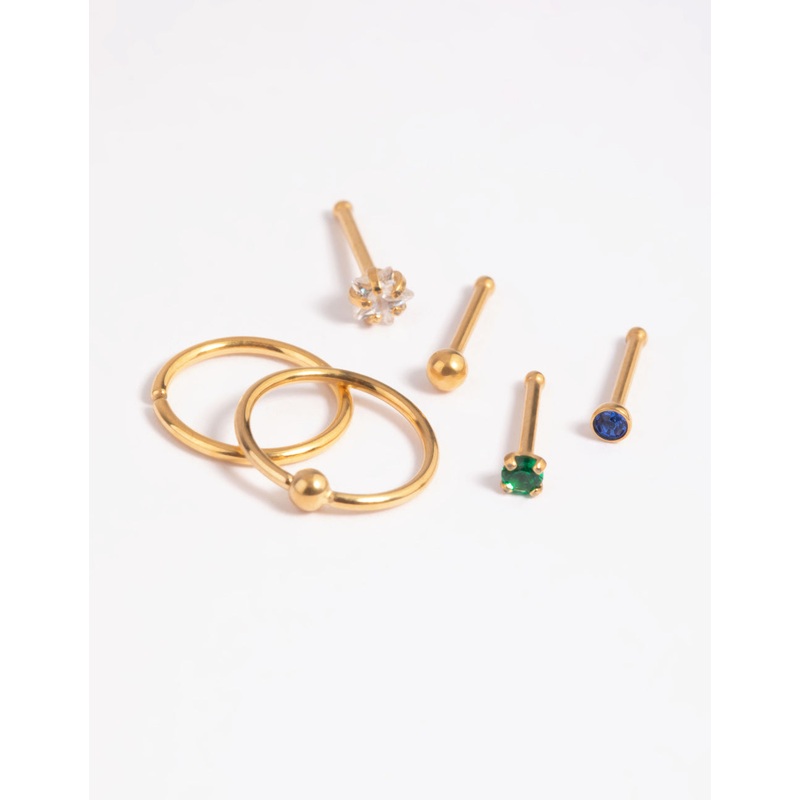 Gold Plated Titanium Green Nose Studs