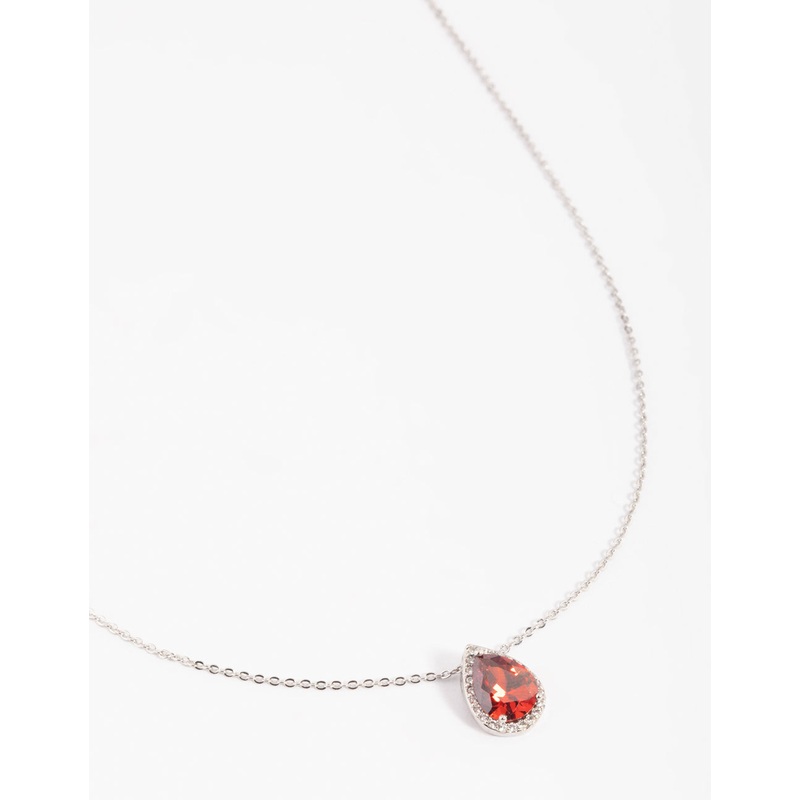 Red Cubic Zirconia Pear Halo Necklace
