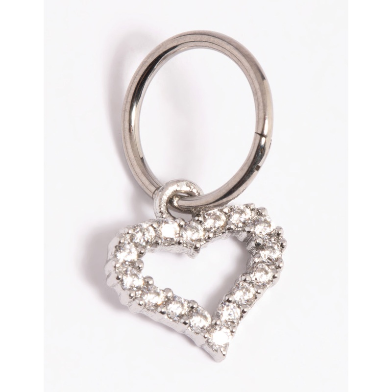Titanium Pave Heart Clicker
