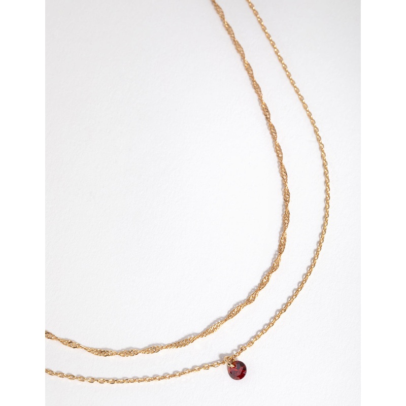 18ct Gold Plated January Garnet Cubic Zirconia Necklace Set