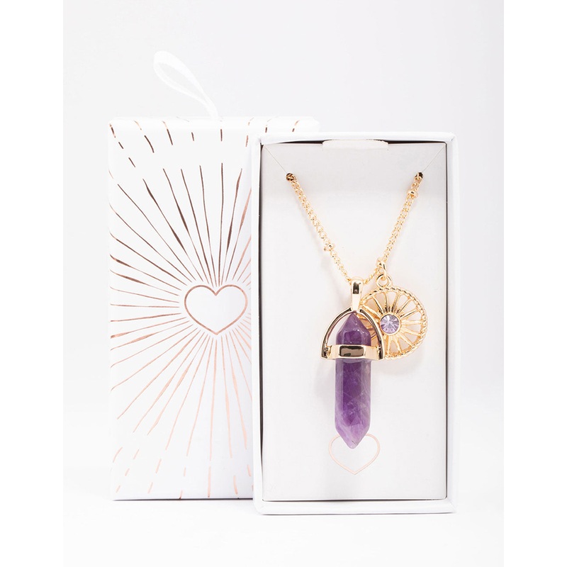 Gold Amethyst Shard Disc Necklace