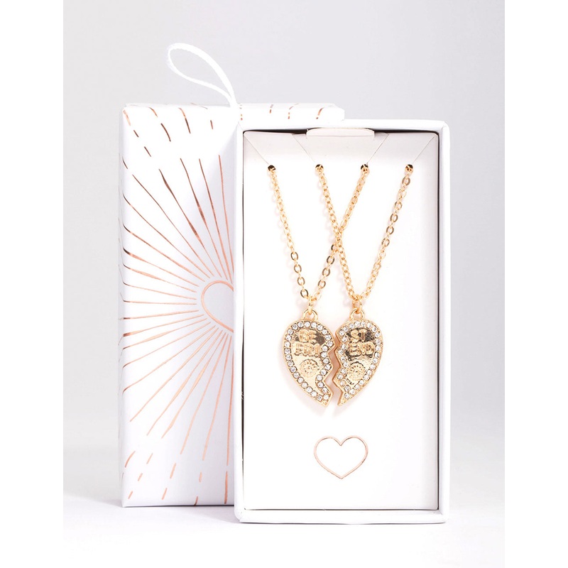 Gold BFF Diamante Heart Necklace Pack