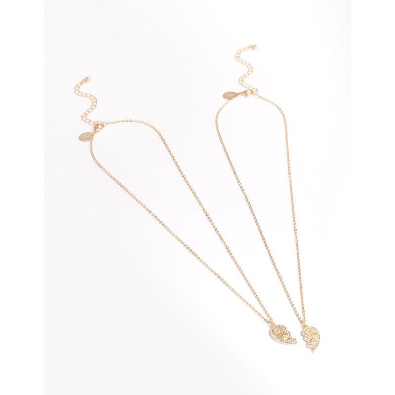 Gold BFF Diamante Heart Necklace Pack