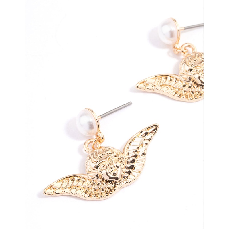 Gold Cherub Drop Earrings