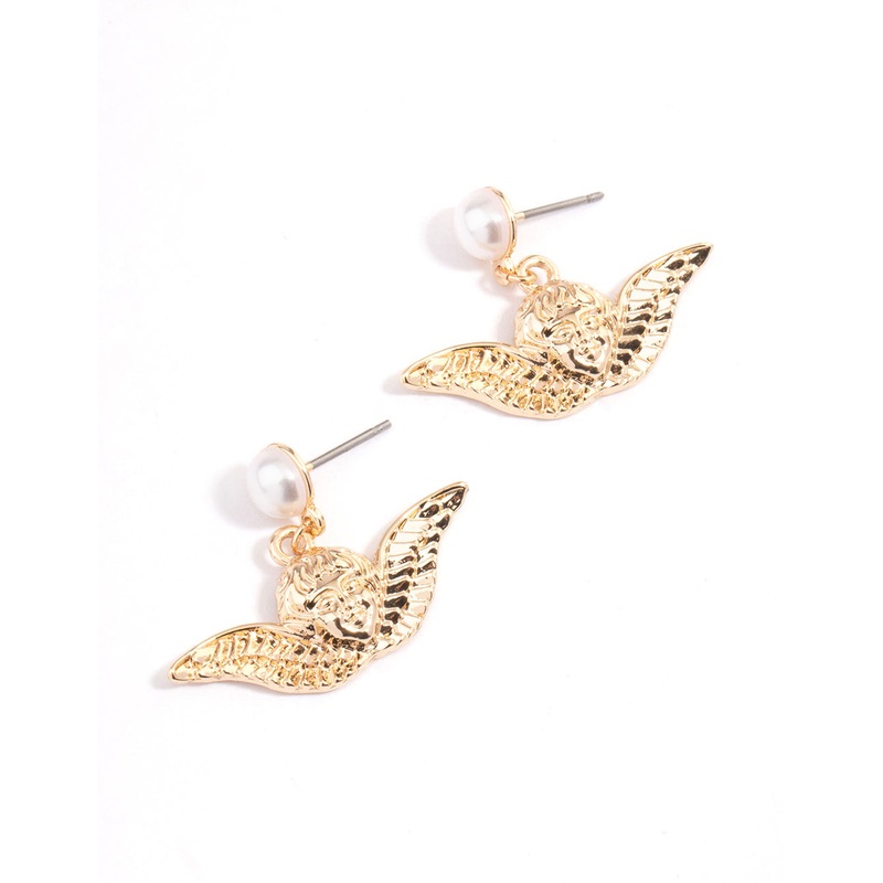 Gold Cherub Drop Earrings