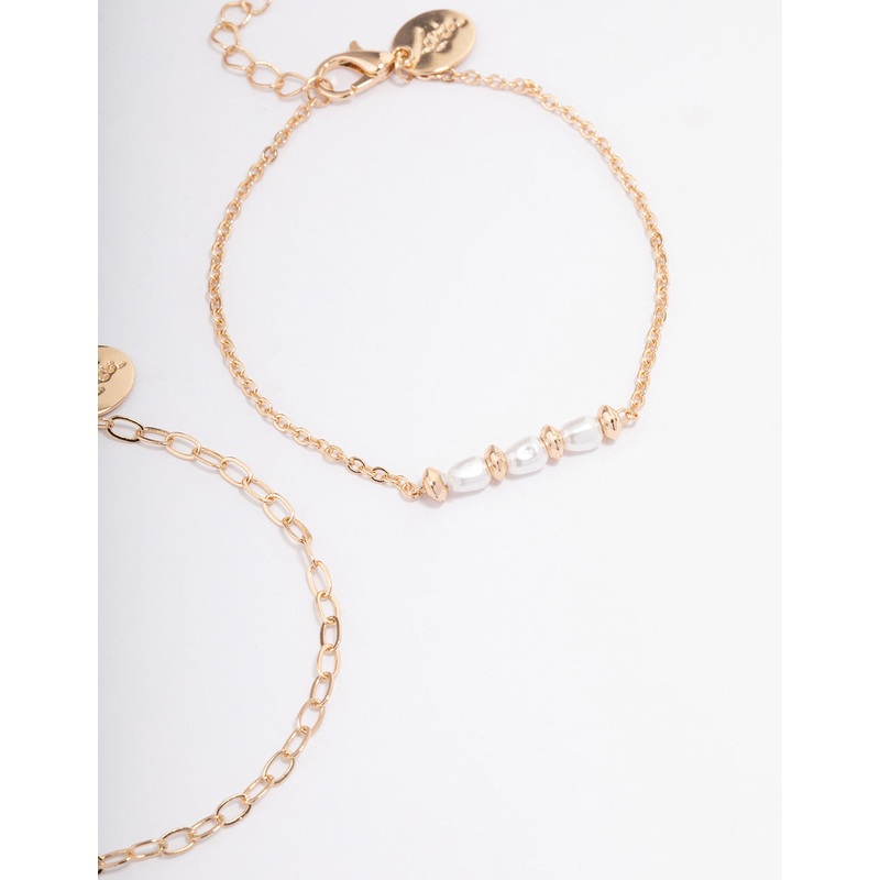 Gold Dainty Pearl & Chain Bracelet Pack