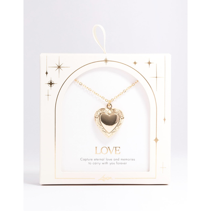 Gold Plated Detailed Heart Locket Pendant Necklace