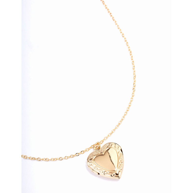 Gold Plated Detailed Heart Locket Pendant Necklace