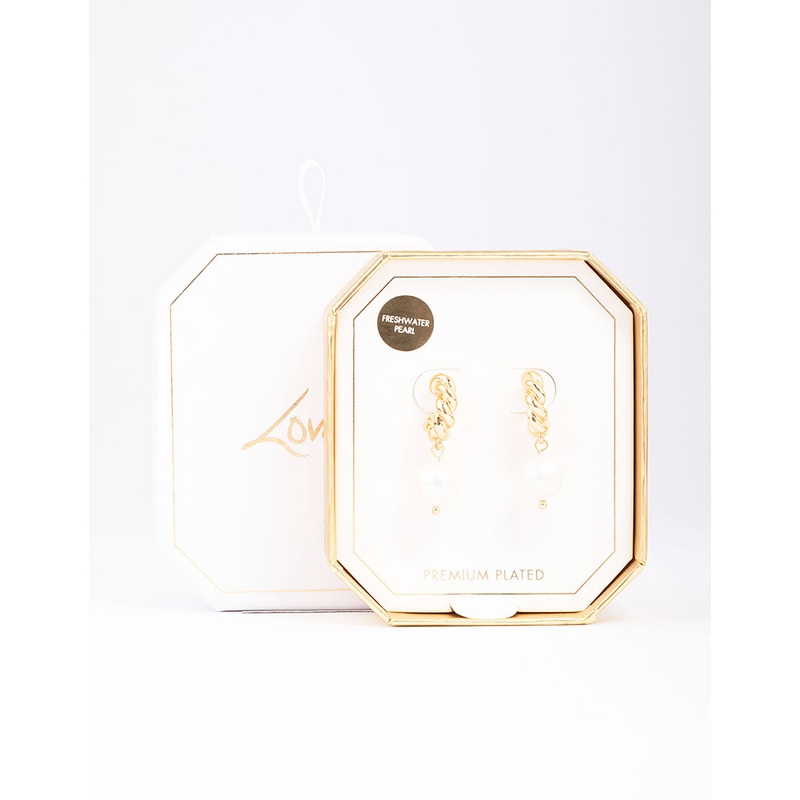 Gold Plated Textured Freshwater Pearl Hoop Earrings