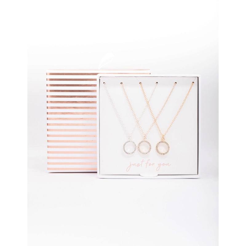 Mixed Metal Diamante Open Circle Necklace 3-Pack