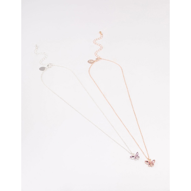 Mixed Metal Mini Butterfly Necklace Pack