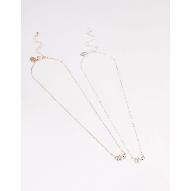 Mixed Metal Pave & Polished Heart Necklace Pack