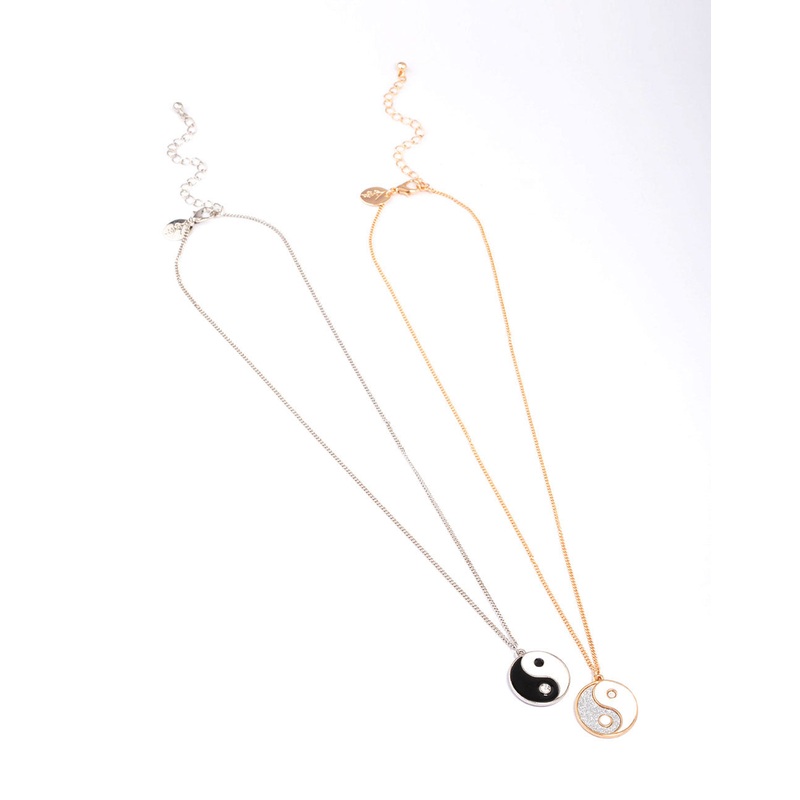 Mixed Metal Round Yin & Yang Necklace Pack