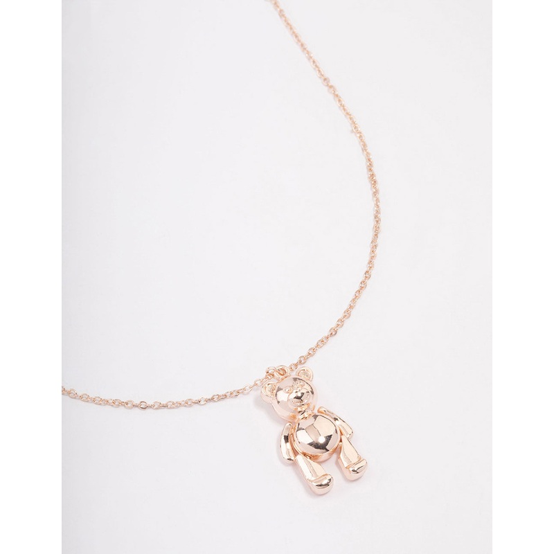 Rose Gold Moving Teddy Bear Short Necklace
