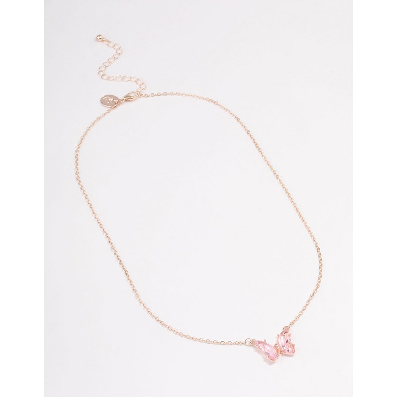 Rose Gold Pink Butterfly Pendant Necklace