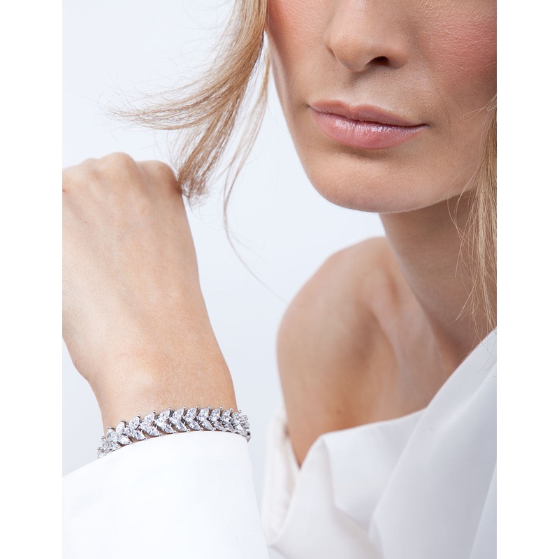 Silver Diamond Simulant Navette Bracelet