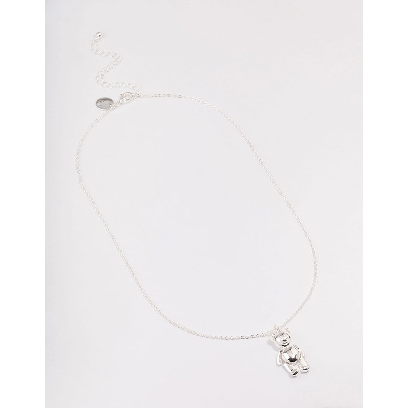 Silver Moving Teddy Bear Short Necklace