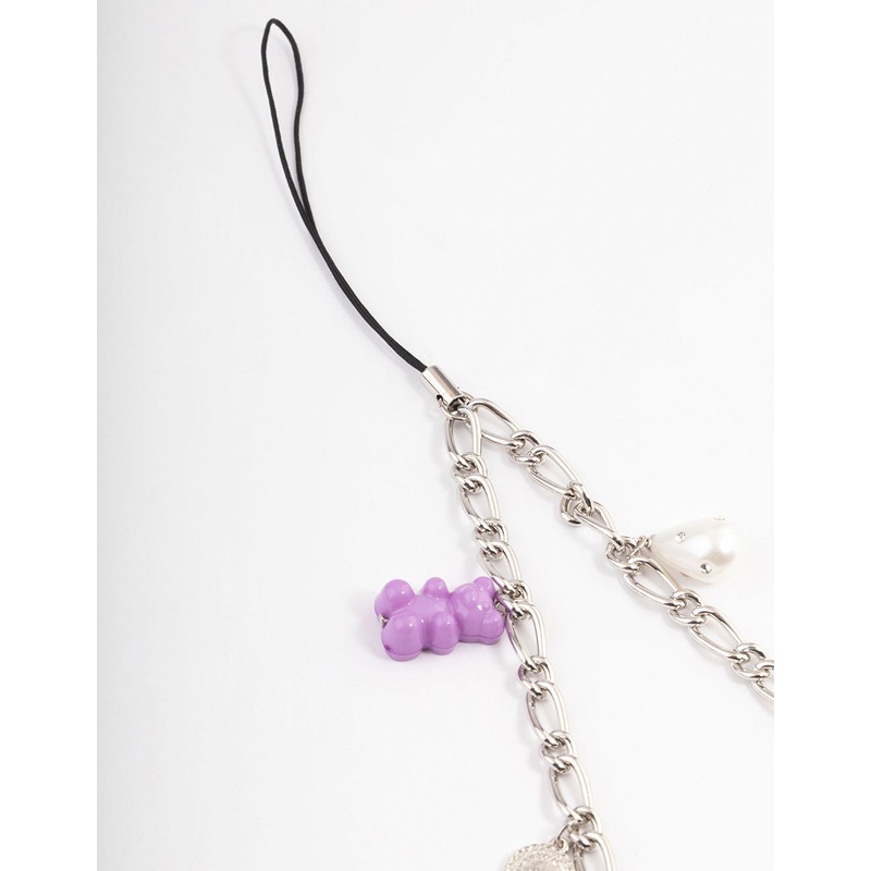 Silver Multi Charm Phone Strap