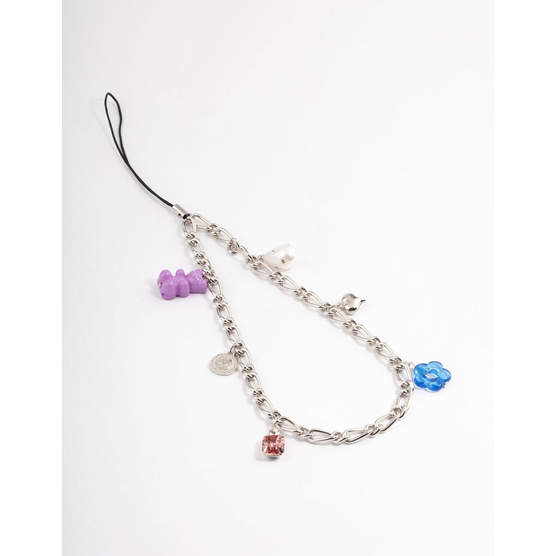 Silver Multi Charm Phone Strap