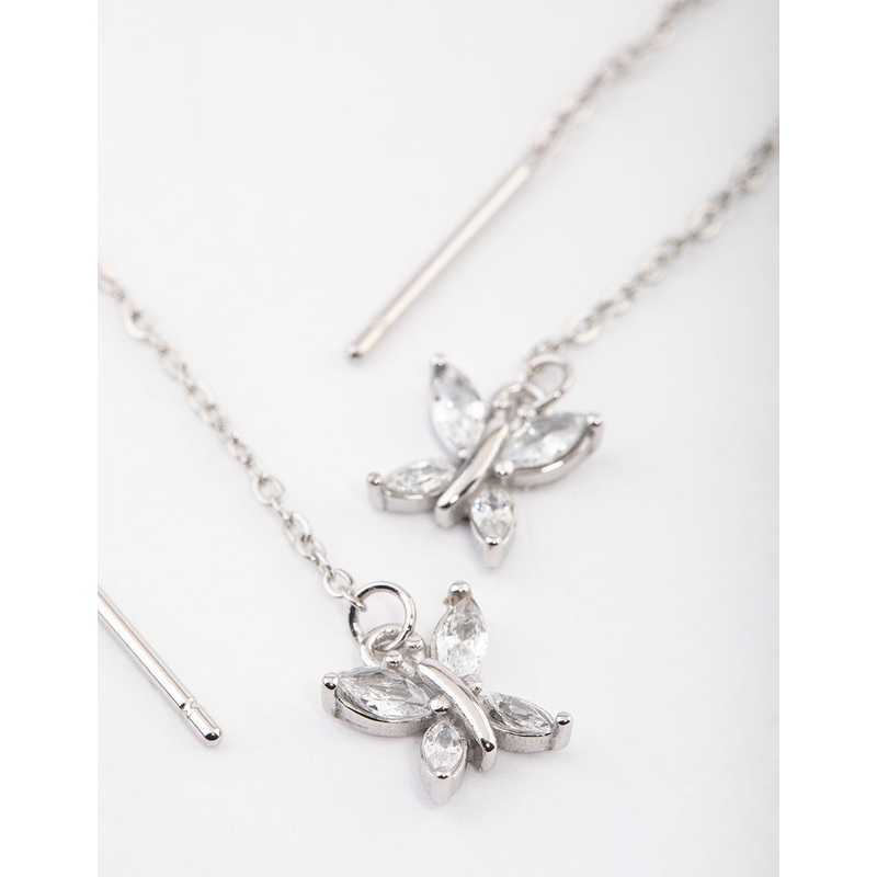 Surgical Steel Cubic Zirconia Butterfly Thread Through Earrings