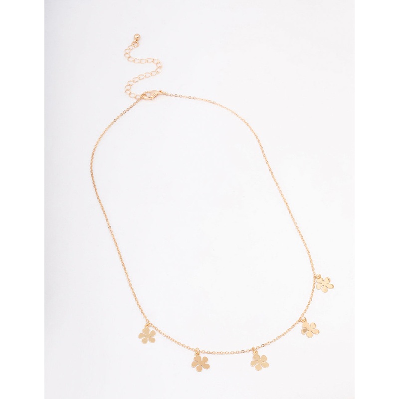 Gold Clean Flower Droplet Necklace