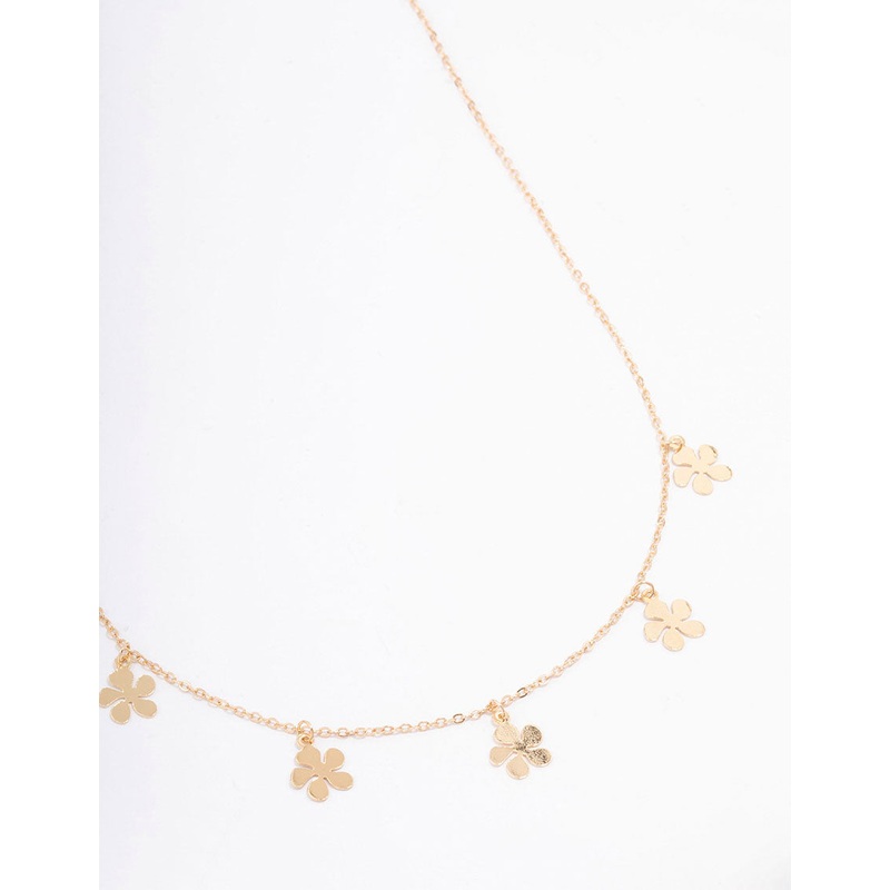 Gold Clean Flower Droplet Necklace