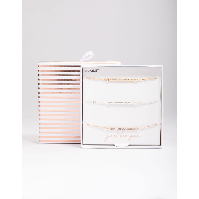 Mixed Metal Diamante Bar Bracelet 3-Pack