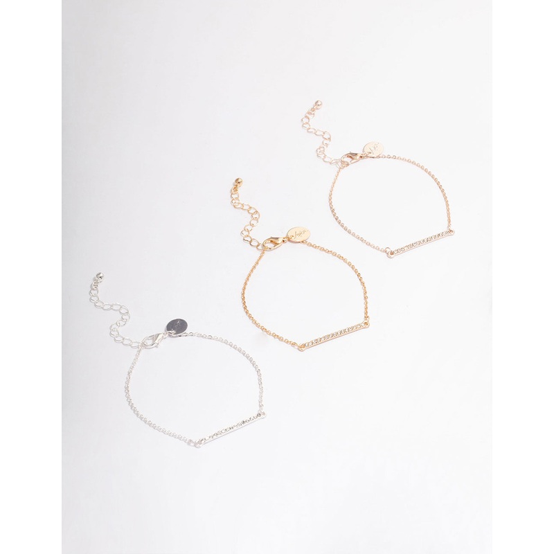 Mixed Metal Diamante Bar Bracelet 3-Pack
