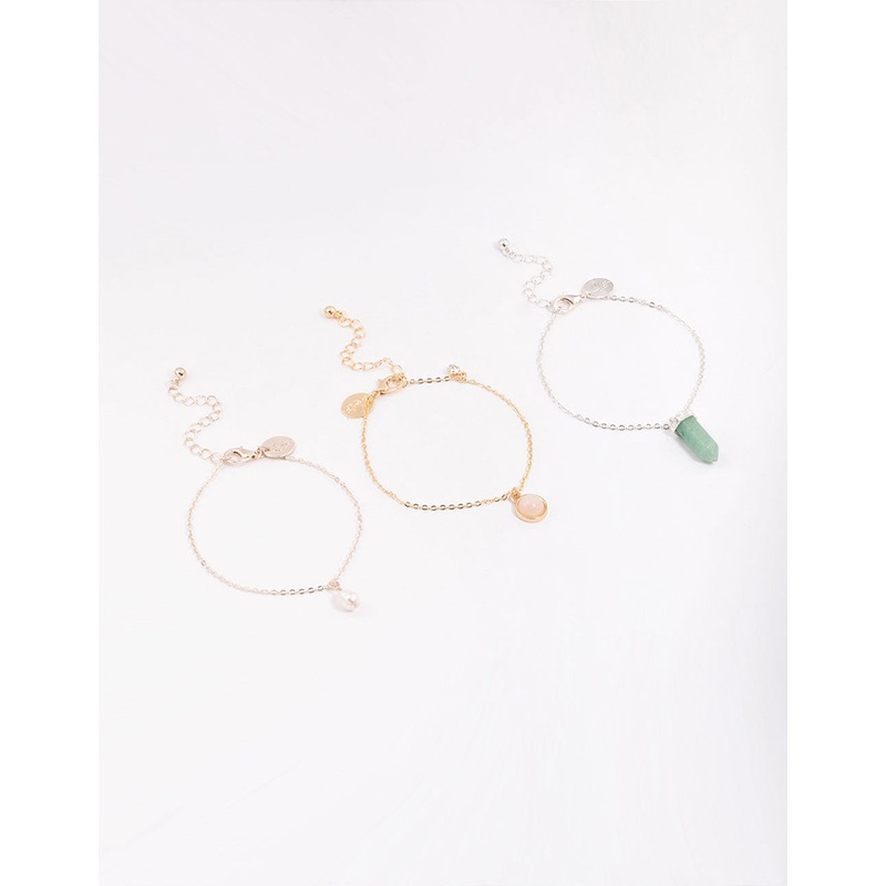 Mixed Metal Round & Shard Freshwater Pearl Bracelet 3-Pack