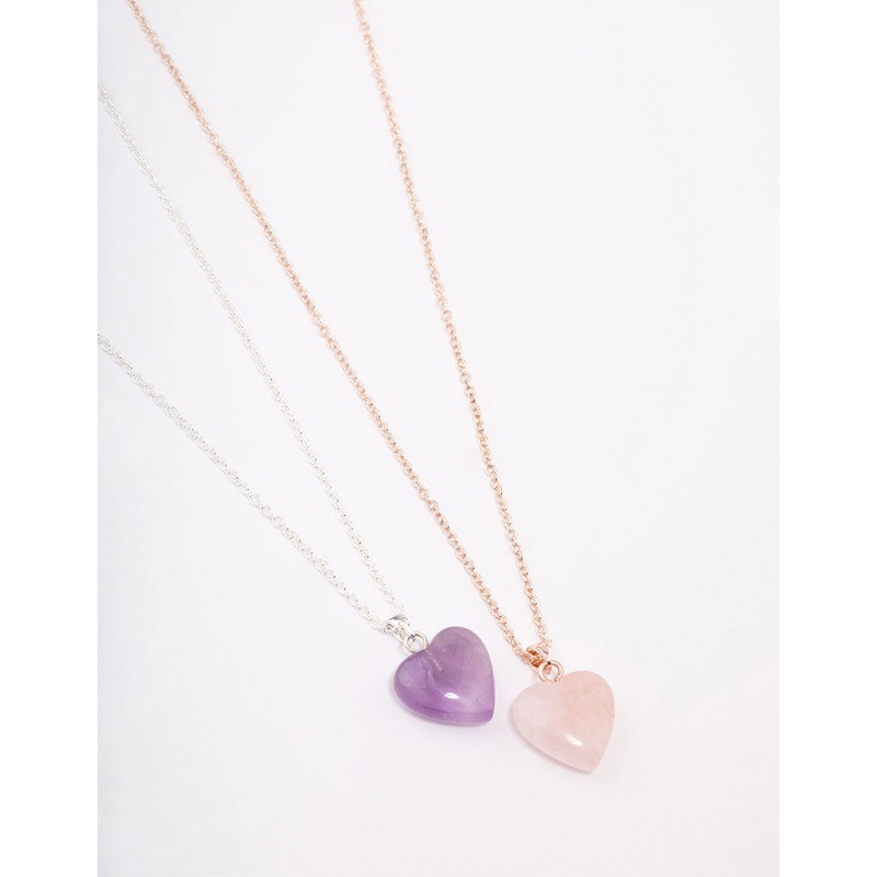 Mixed Metal Semi-Precious Heart Necklace Pack