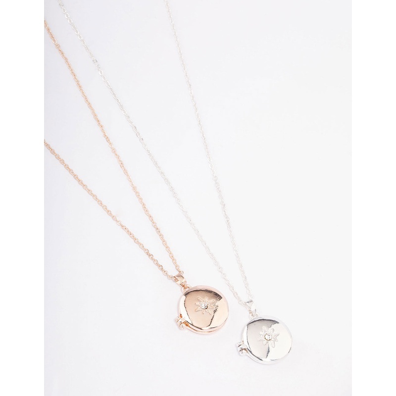 Mixed Metal Star Diamante Locket Necklace Pack