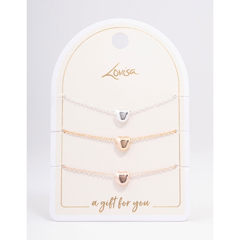 Mixed Metal Triple Heart Bracelet 3-Pack
