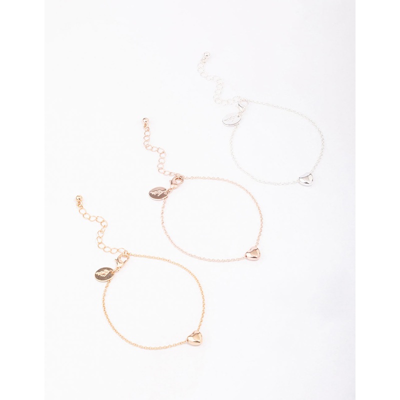 Mixed Metal Triple Heart Bracelet 3-Pack