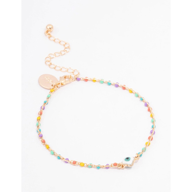 Rainbow Beaded Evil Eye Chain Bracelet