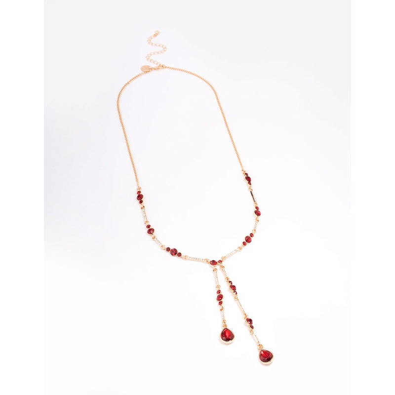 Red Multi Diamante Y-Shape Necklace
