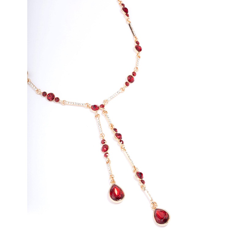 Red Multi Diamante Y-Shape Necklace