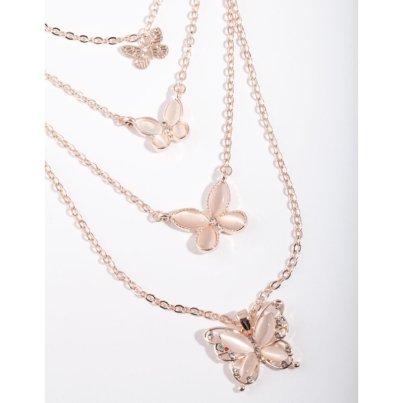 Rose Gold Bead & Butterfly Layered Necklace